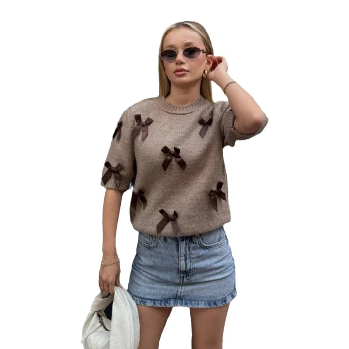 Damen Strickpullover mit dekorativen Schleifendetails Drune