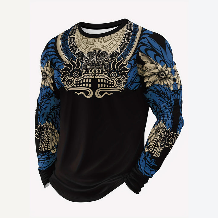 Herren Sportliche Langarmshirt mit einzigartigem Aztekenmotiv Drune