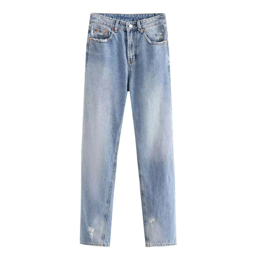 Damen nan Highwaist Straight-Leg Jeans mit leichter Distressed-Optik, Five-Pocket und taillierter Passform Drune
