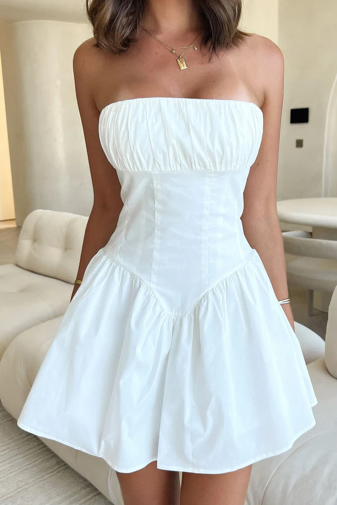 Damen Cocktailkleid mit Bandeau-Ausschnitt und fließendem Rock Drune