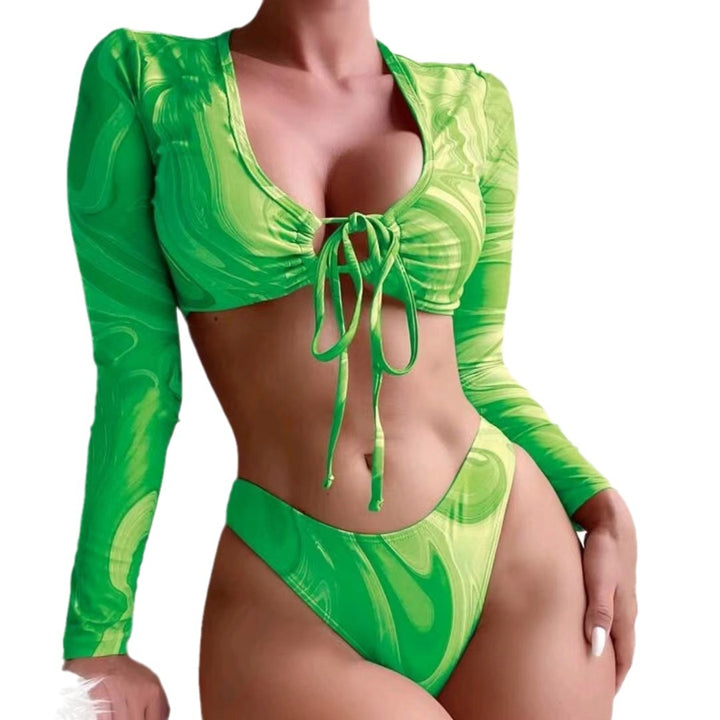 Damen Surf-Bikini-Set mit langärmligem Crop-Top und hochgeschnittenen Unterteilen Drune