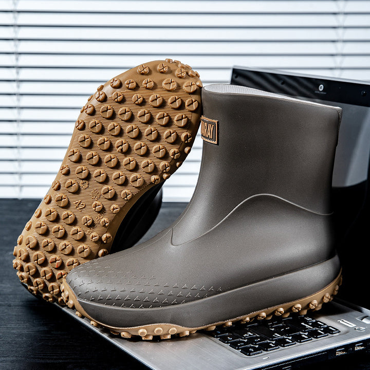 Unisex Wasserdichte Kurz-Gummistiefel mit rutschfester Noppenlaufsohle und wärmeisolierender Innensohle Drune