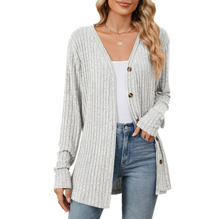 Damen lässige Strickjacke mit feiner Rippstruktur und praktischen Knöpfen Drune