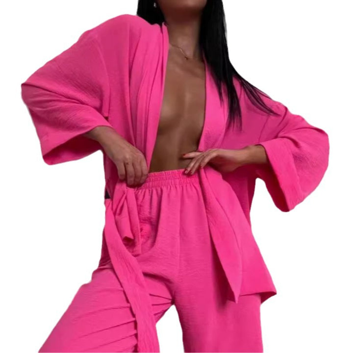 Damen lässiges Kimono-Set mit weitem Schnitt und elastischem Bund Drune