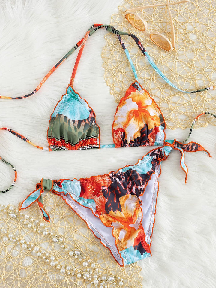 Damen floral gemusterter Triangel-Bikini Drune