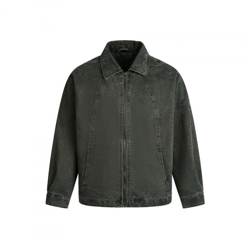Herren Oversized Canvas-Jacke mit Hemdkragen, Raglannähten und durchgehendem Reißverschluss Drune