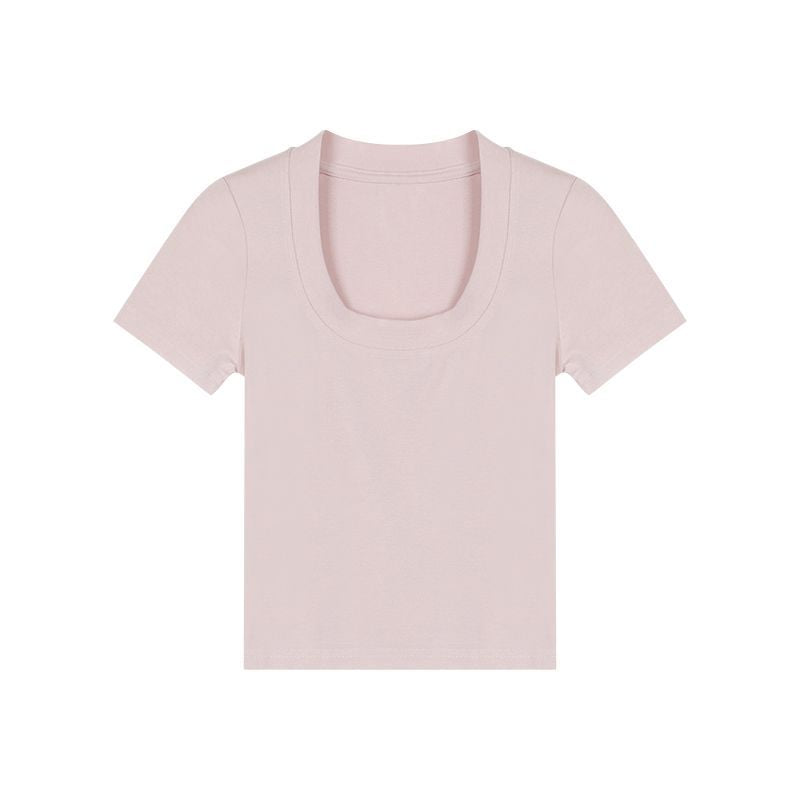 Damen Cropped-T-Shirt mit elegantem Rundhalsausschnitt und figurbetontem Schnitt Drune