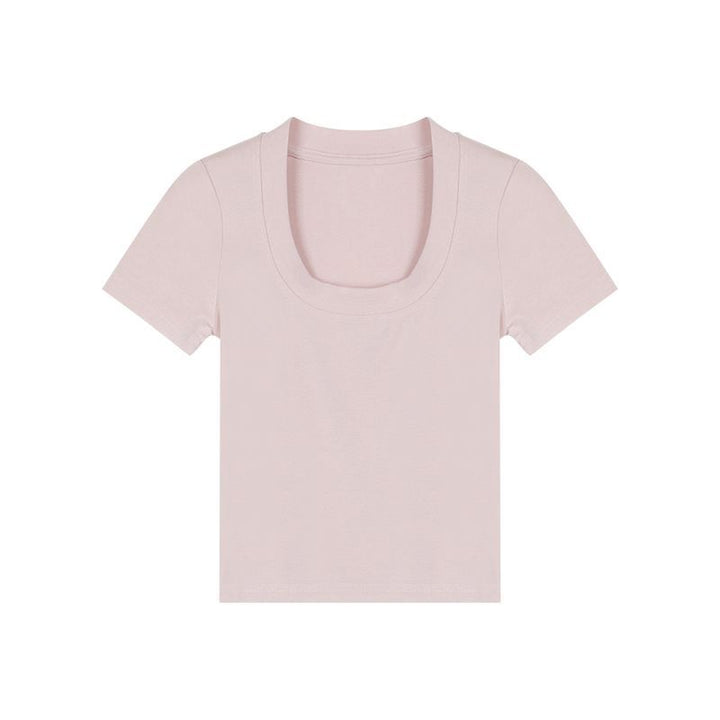 Damen Cropped-T-Shirt mit elegantem Rundhalsausschnitt und figurbetontem Schnitt Drune