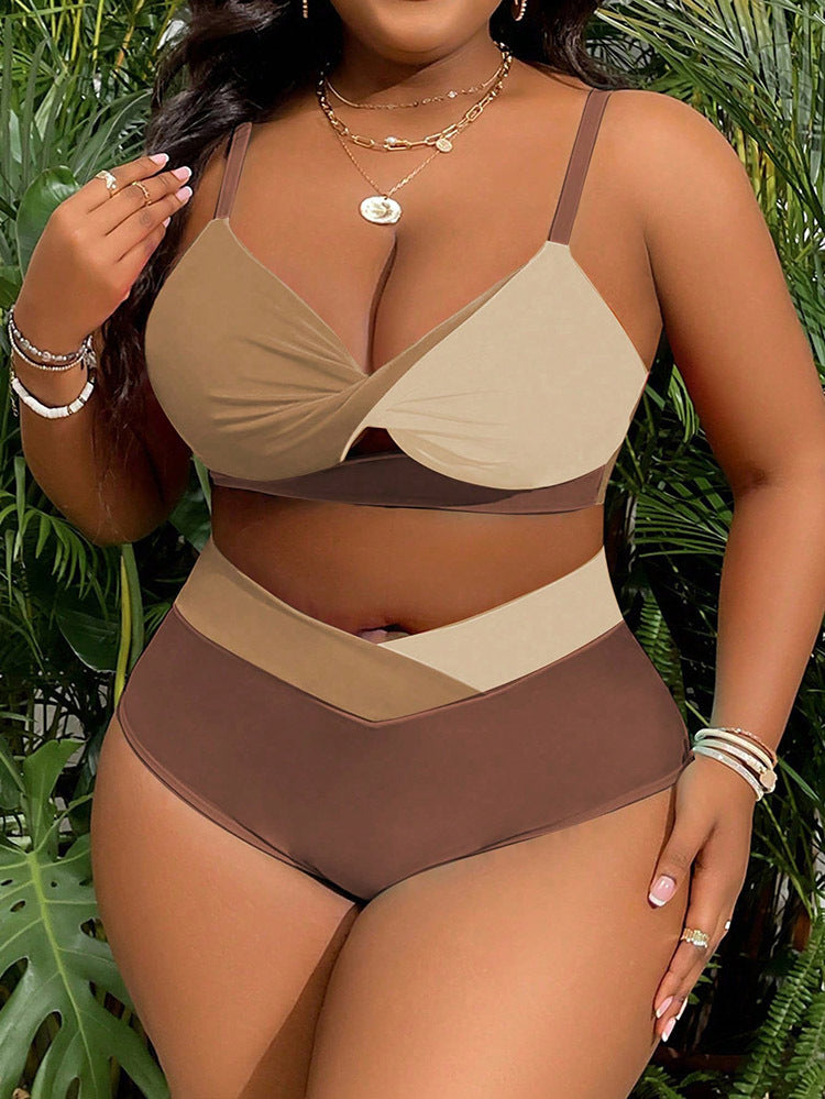 Damen Hochgeschnittener Bikini mit kreativem Farbblock-Design Drune