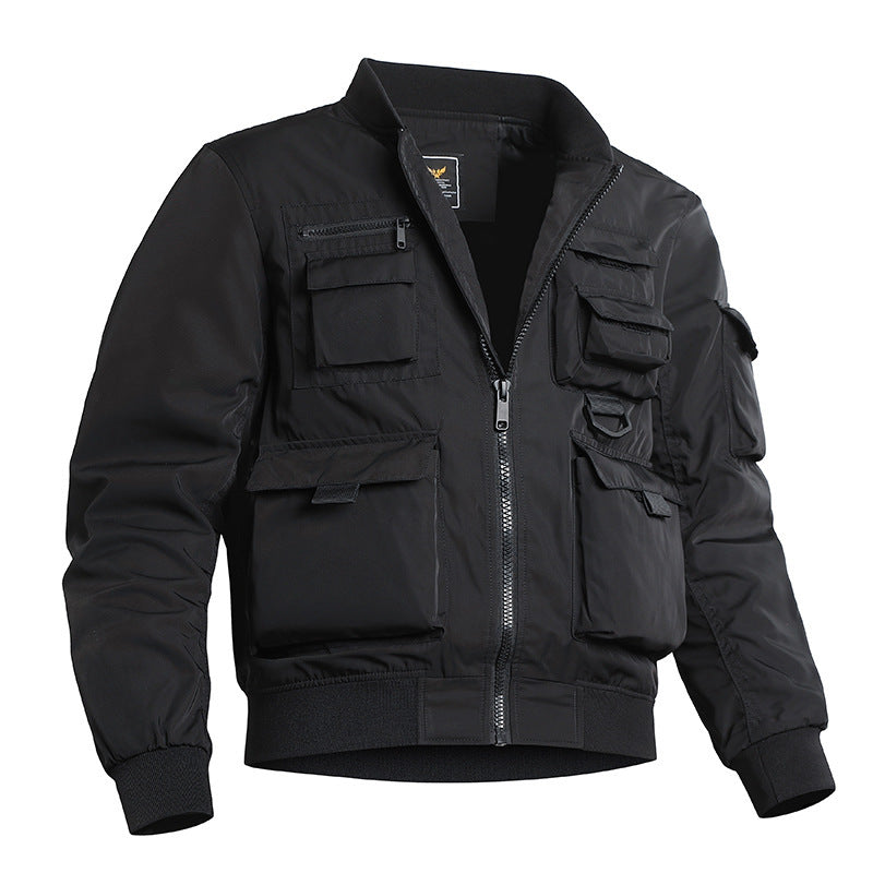 Herren Taktische Bomberjacke im Field‑Look mit modularen Außenfächern und elastischem Saum Drune