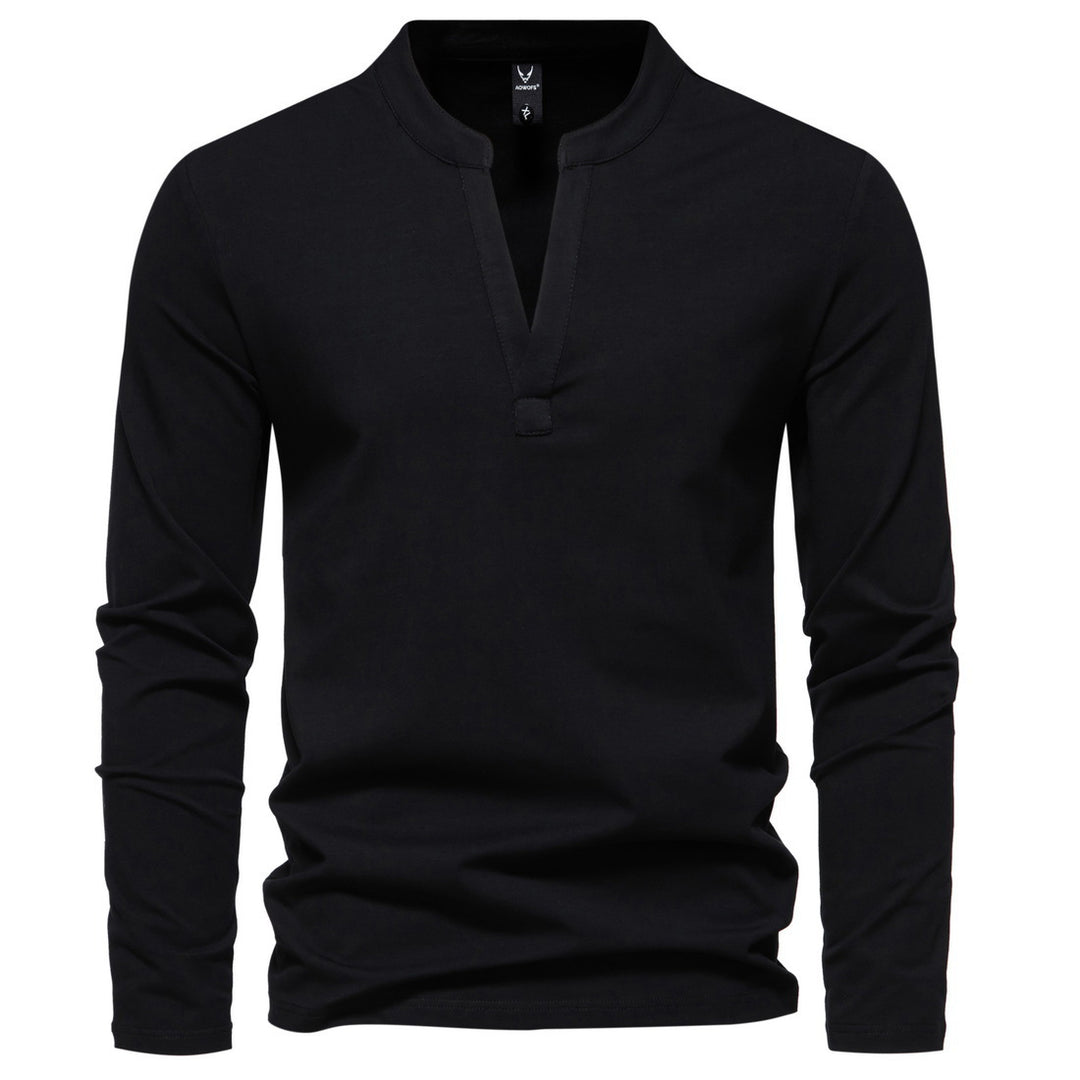 Herren nan langärmeliges Henleyshirt mit Stehkragen, tiefer V-Öffnung und schmaler Passform Drune