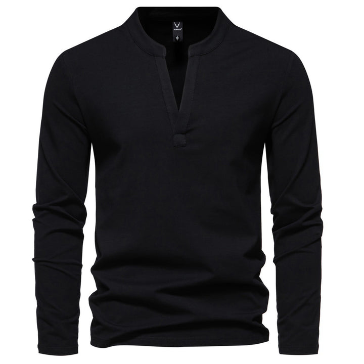 Herren nan langärmeliges Henleyshirt mit Stehkragen, tiefer V-Öffnung und schmaler Passform Drune