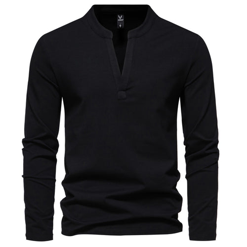 Herren nan langärmeliges Henleyshirt mit Stehkragen, tiefer V-Öffnung und schmaler Passform Drune
