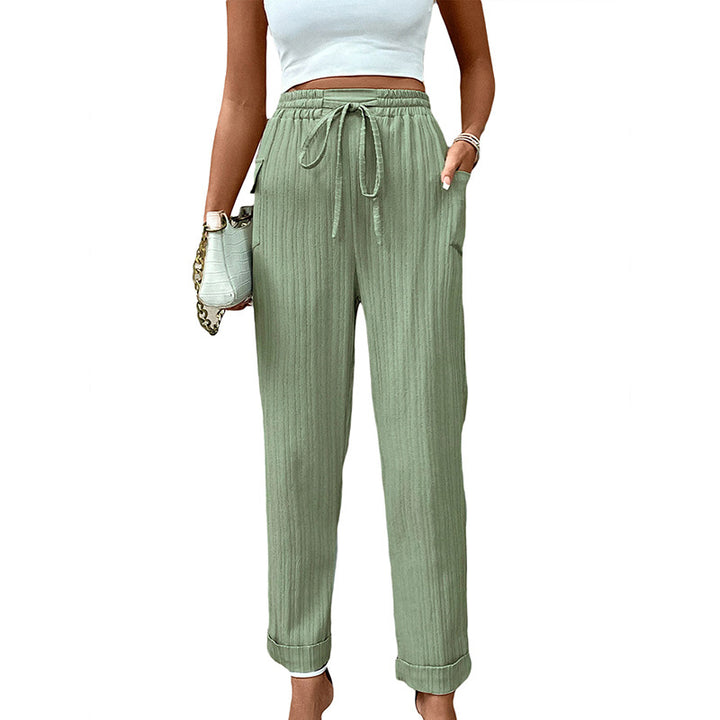Damen Leichte High‑Waist-Hose mit Gummibund, Kordelzug und aufgesetzten Taschen Drune