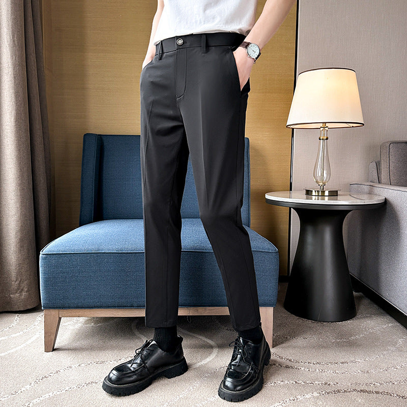 Herren elegante Slim-Fit Hose mit hohem Bund und praktischen Taschen Drune