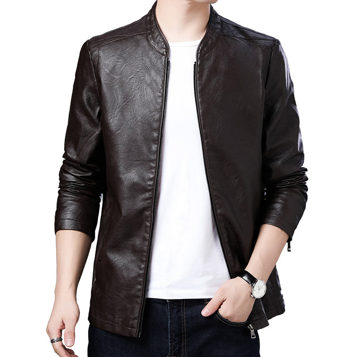 Herren schlanker Lederoptik-Blouson im Aviator-Minimalstil mit Stehkragen und Reißverschlussärmeln Drune