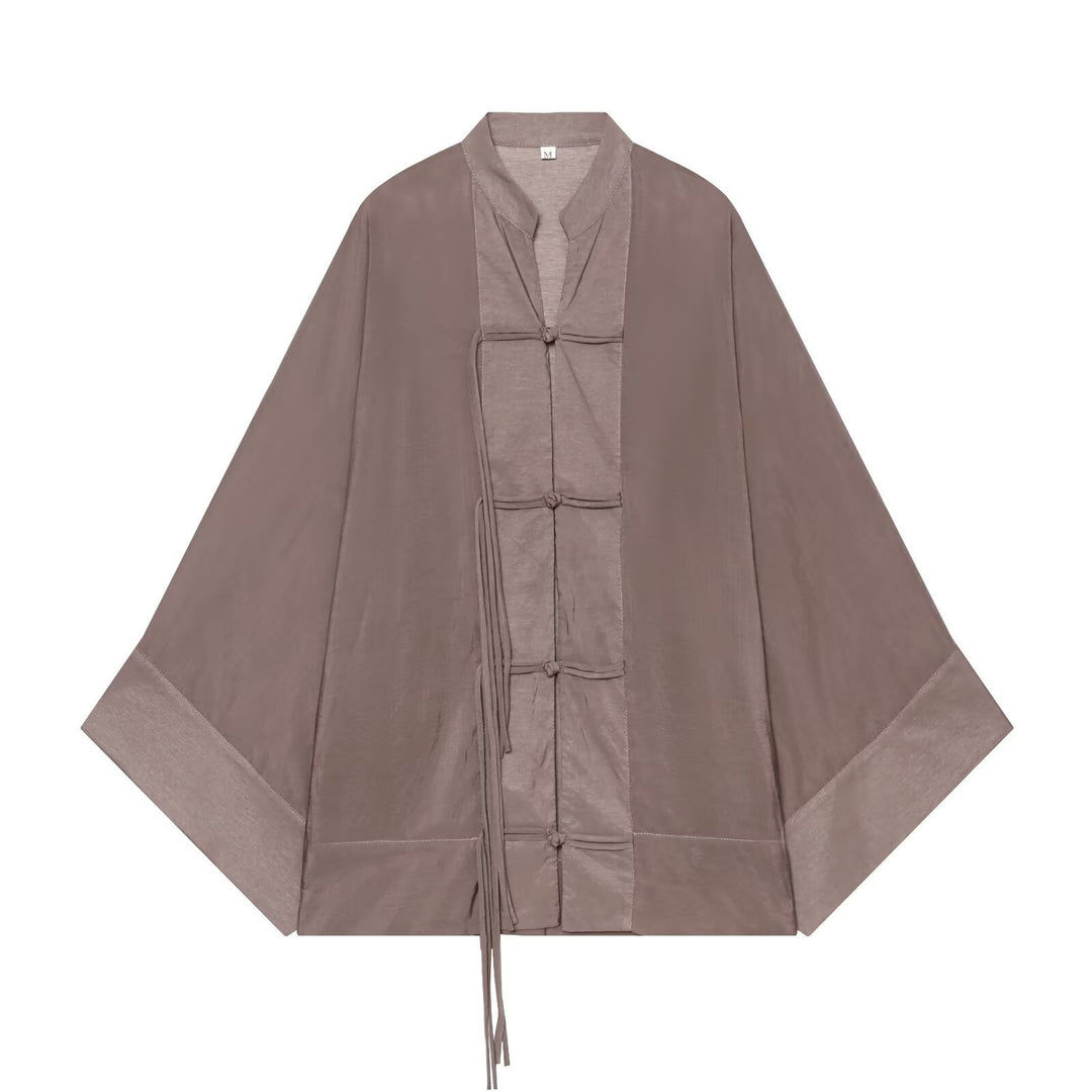 Damen Kimono-Jacke mit traditionellen Knotenverschlüssen und weitem Oversize-Schnitt Drune
