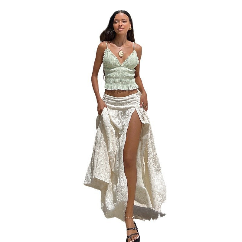 Damen eleganter Spitzen-Midirock mit asymmetrischem Schnitt Drune