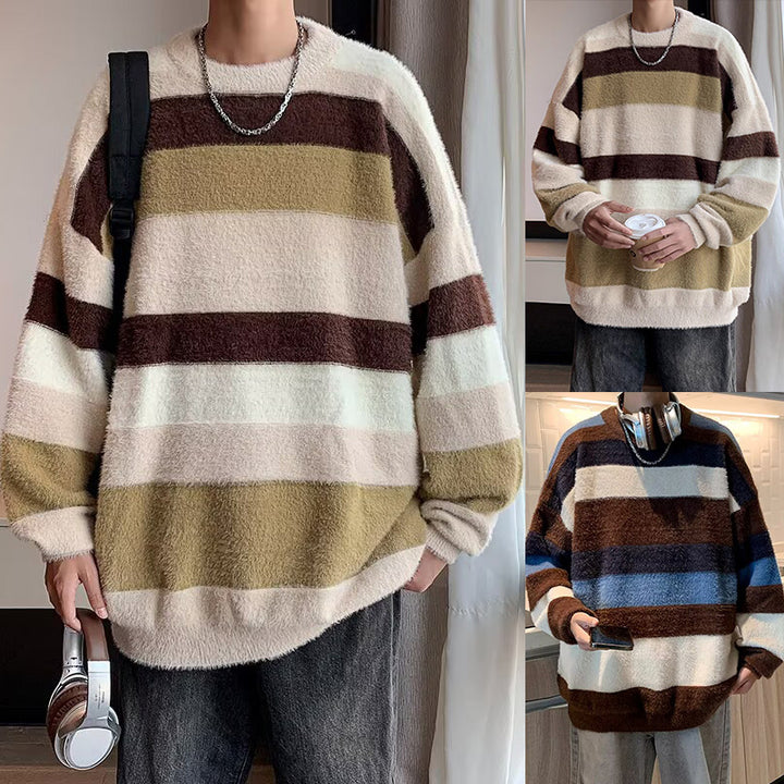 Unisex Weicher Grobstrickpullover mit Streifen Drune