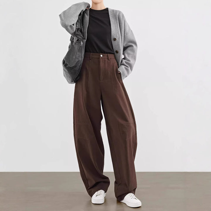 Damen Weite Highwaist-Bundfaltenhose im Cargo-Look mit extra weitem Bein Drune