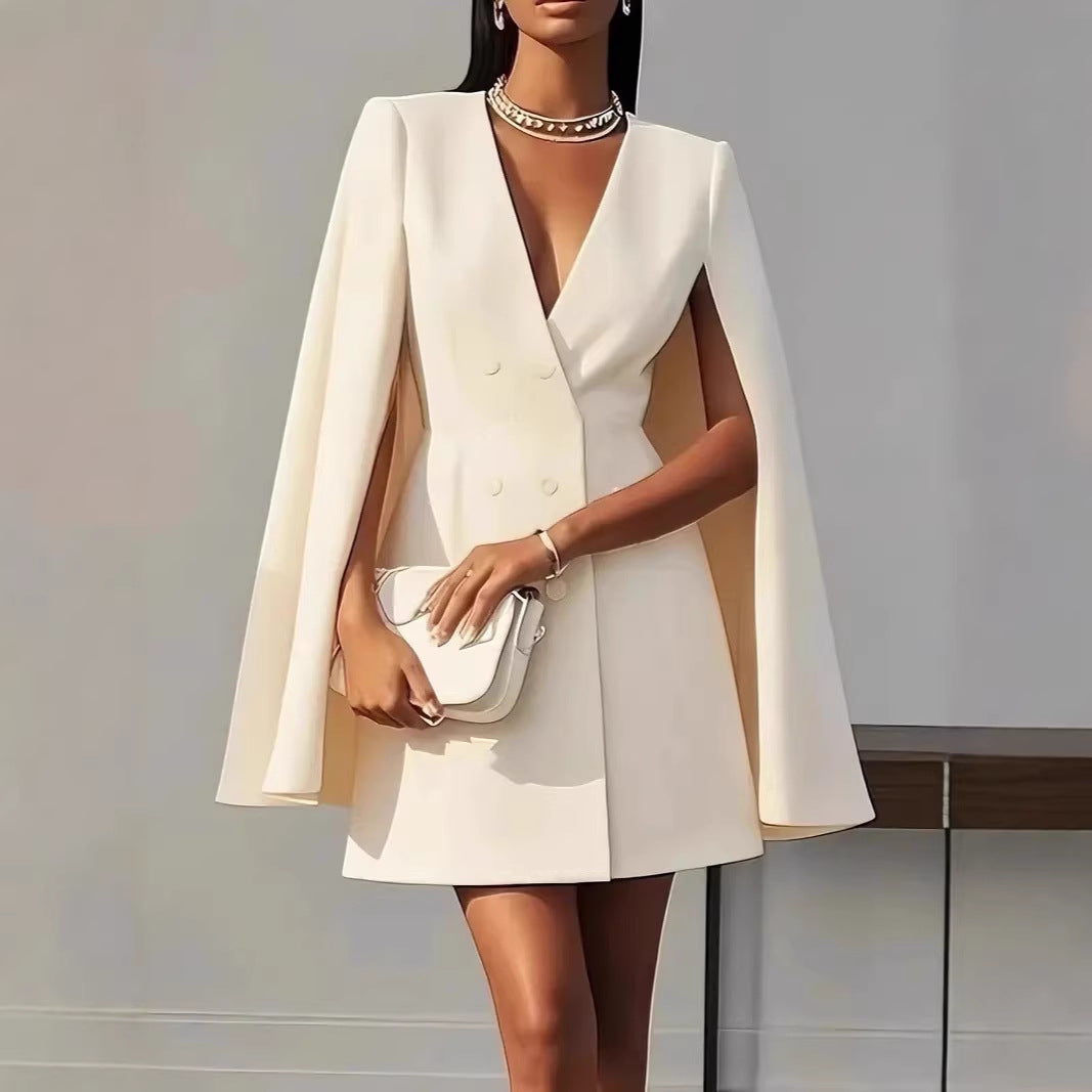 Damen Kurzblazer-Kleid mit Cape-Ärmeln und doppelreihiger Knopfleiste Drune