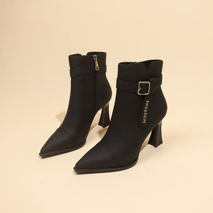 Damen Elegante Stiefeletten mit hohem Absatz und modischem Riemen Drune