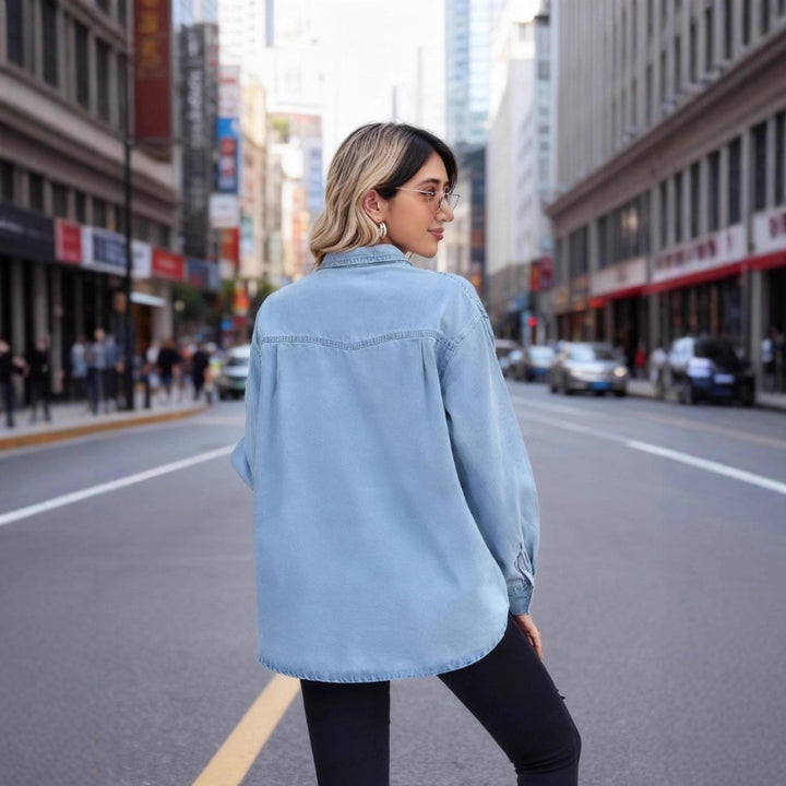 Damen Lässige Denim-Hemdbluse mit praktischen Brusttaschen Drune
