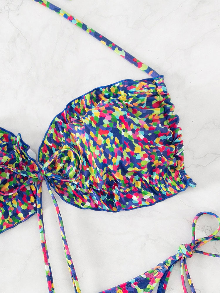 Damen Bikini mit sexy hoch geschnittenem Slip und buntem Design Drune