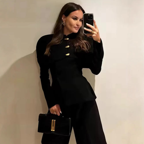Damen Kurzer Taillierter Blazer mit Cape-Überwurf und Stehkragen Drune