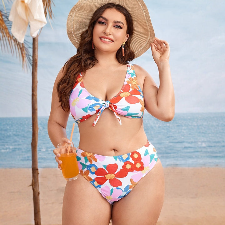 Damen Hochgeschnittenes Bikini-Set mit floralem Design Drune