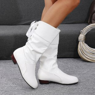 Damen nan schafthöhe Stiefel mit Raffung, rückseitiger Schnürung und niedrigem Blockabsatz Drune
