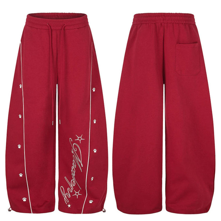 Damen Lockerfallende Palazzo‑Sweathose im Athleisure‑Look mit Tunnelzugbund und Script‑Print Drune
