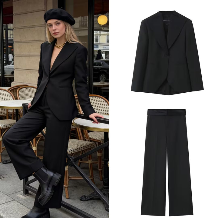 Damen Maßgeschneiderter Ein-Knopf-Blazer mit extra weitem Schalkragen und schmaler Silhouette Drune