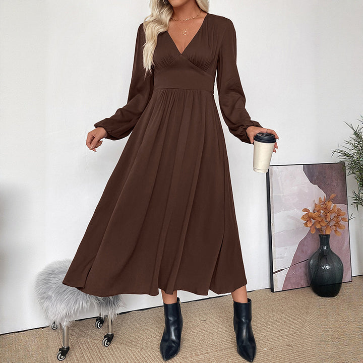 Damen Elegantes Langarm Maxikleid Drune