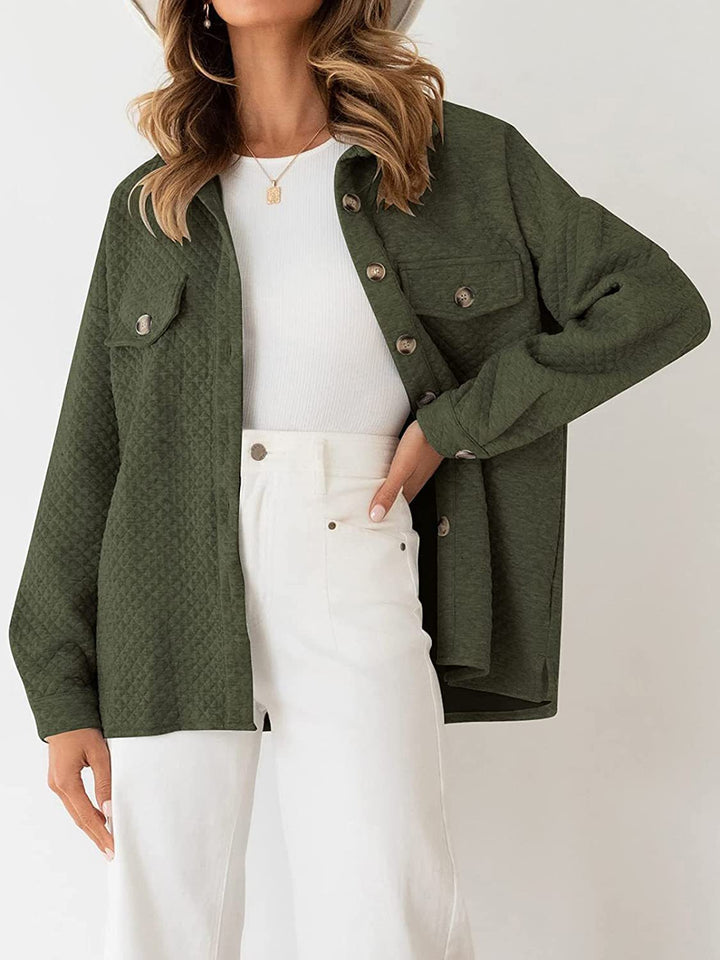 Damen Stepp Übergangshemdjacke mit Oversize Schnitt Brustpatten und Knopfleiste Drune
