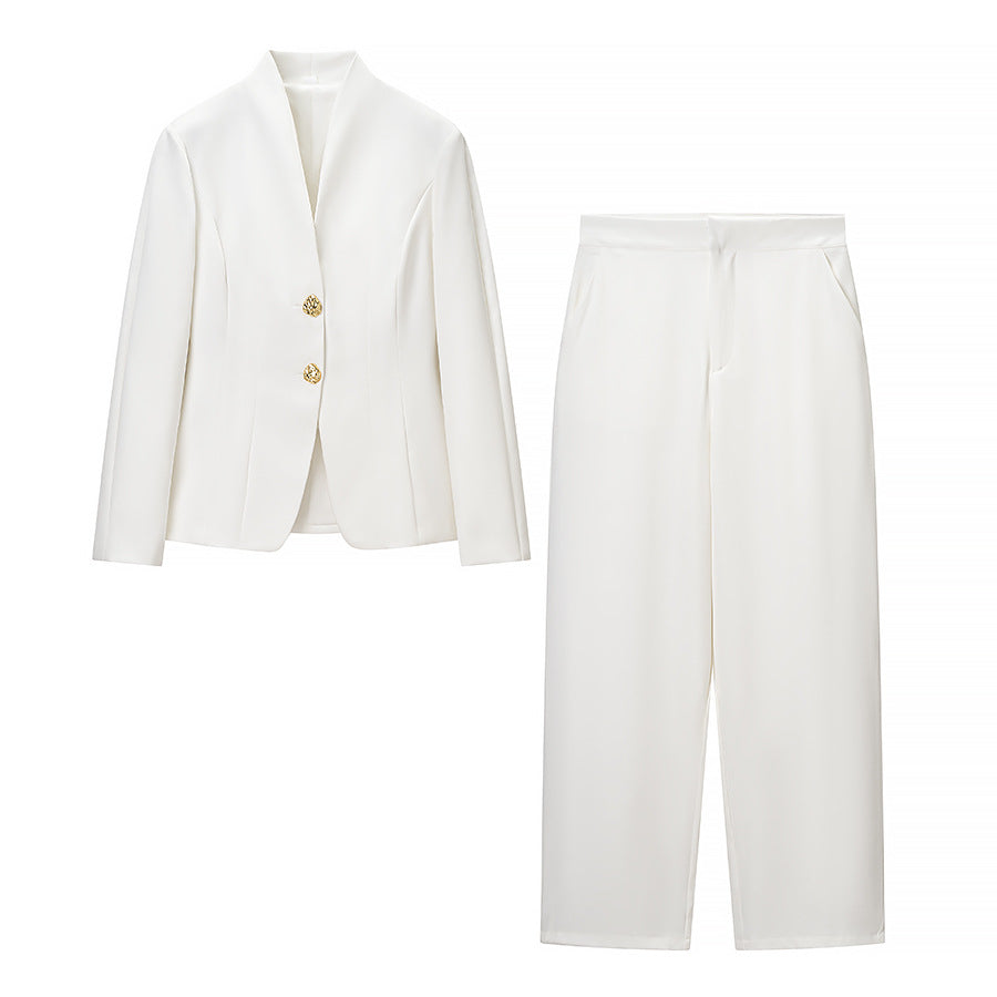 Damen Taillierter Blazer mit Schößchen und weite Hose mit hohem Bund Drune