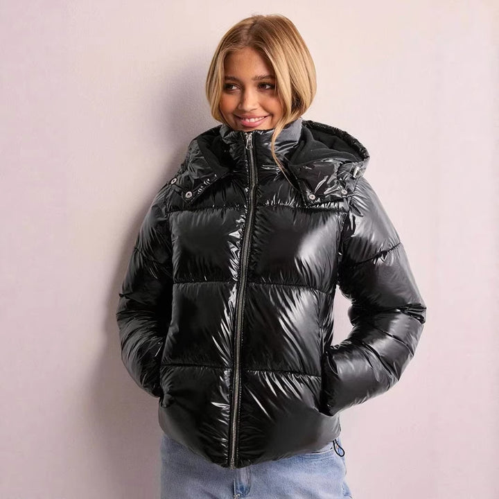 Damen Stepp-Pufferjacke mit Kapuze, hohem Stehkragen und Zwei-Wege‑Reißverschluss Drune