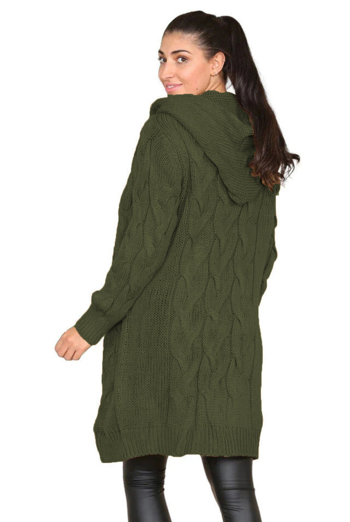 Damen Grobstrick Hoodie-Mantel mit Zopfdesign und tiefen Taschen Drune