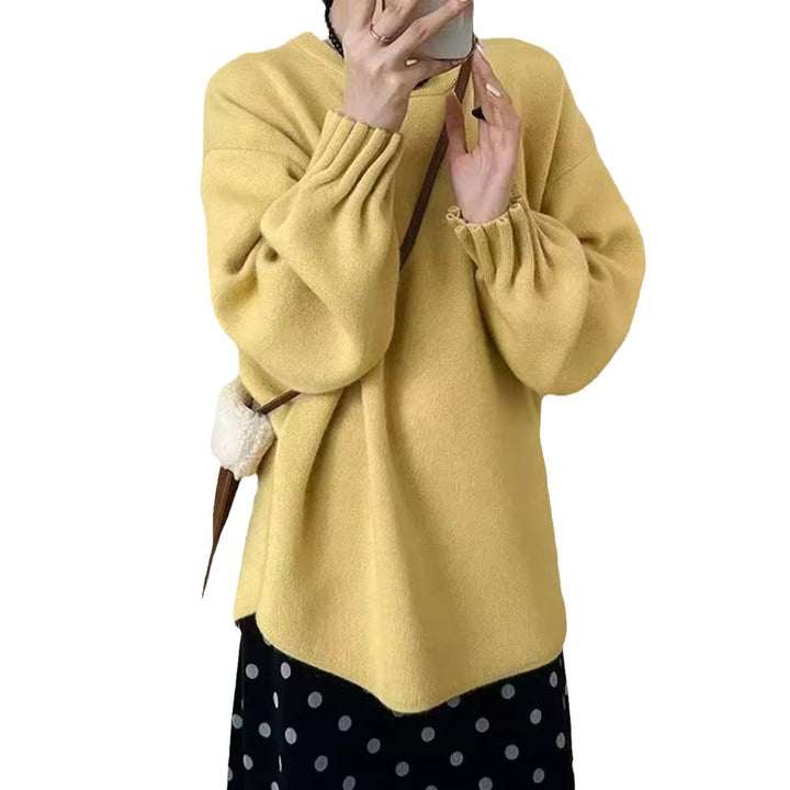 Damen lässiger Pullover mit strukturiertem Ärmel-Wickeldesign Drune