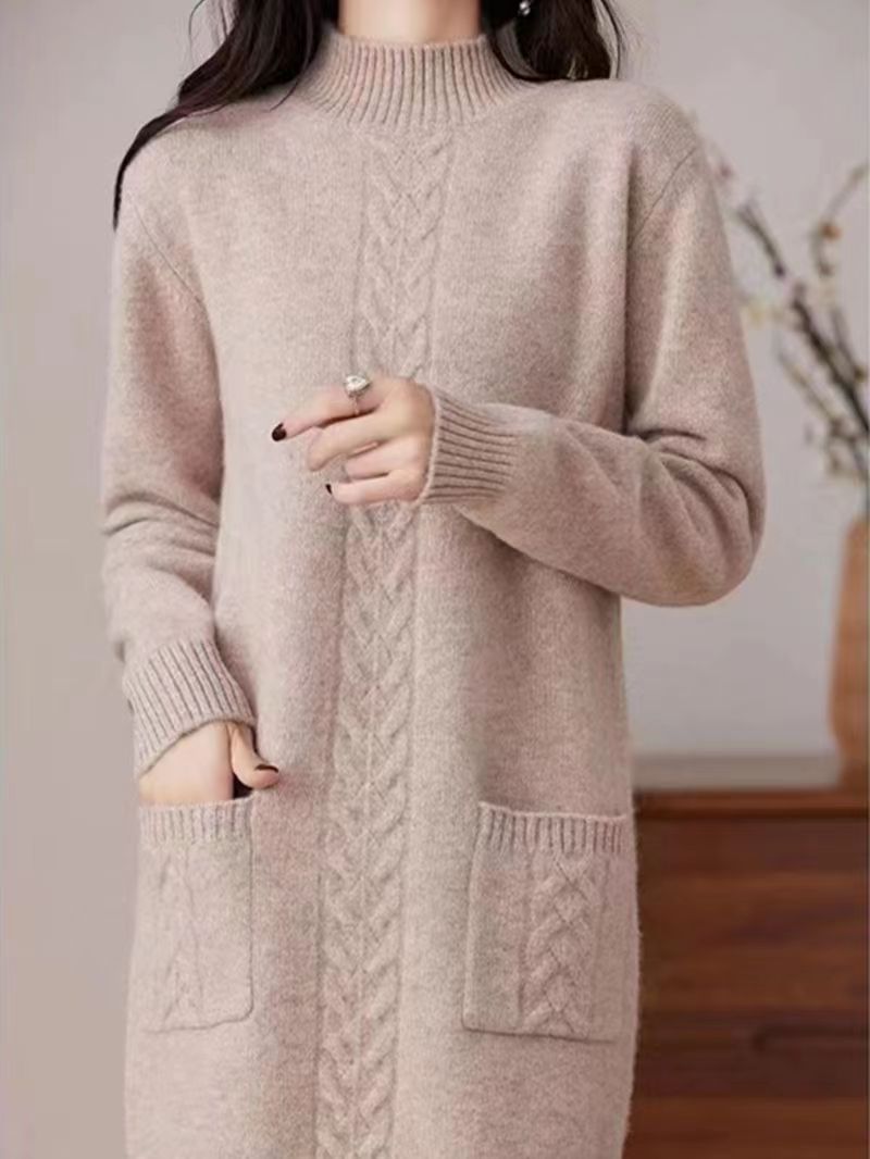 Damen Strickkleid mit praktischem Taschen-Design und elegantem Zopfmuster Drune