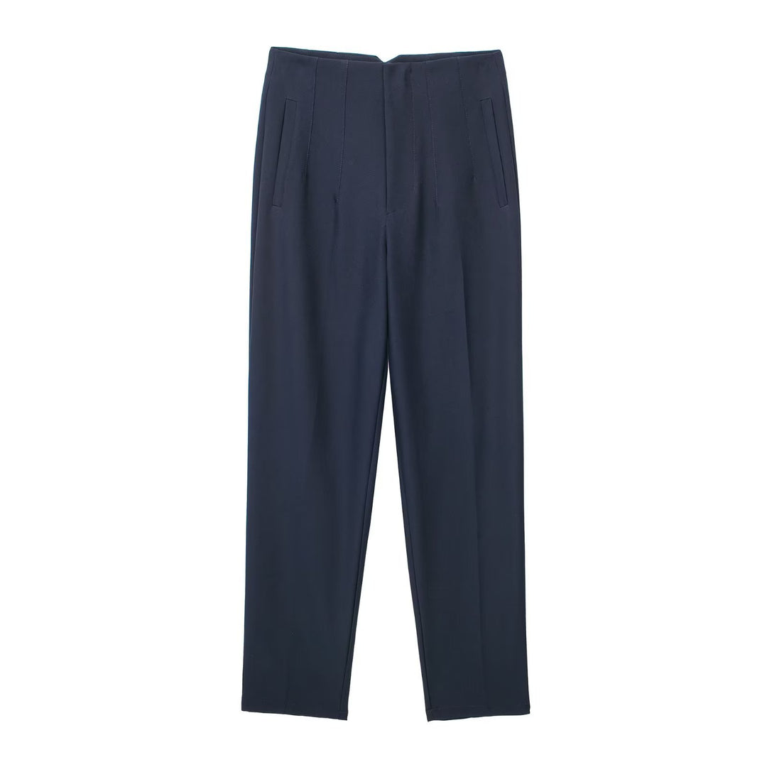 Damen Hochtaillierte tapered Anzughose mit Bügelfalte und Paspeltaschen Drune