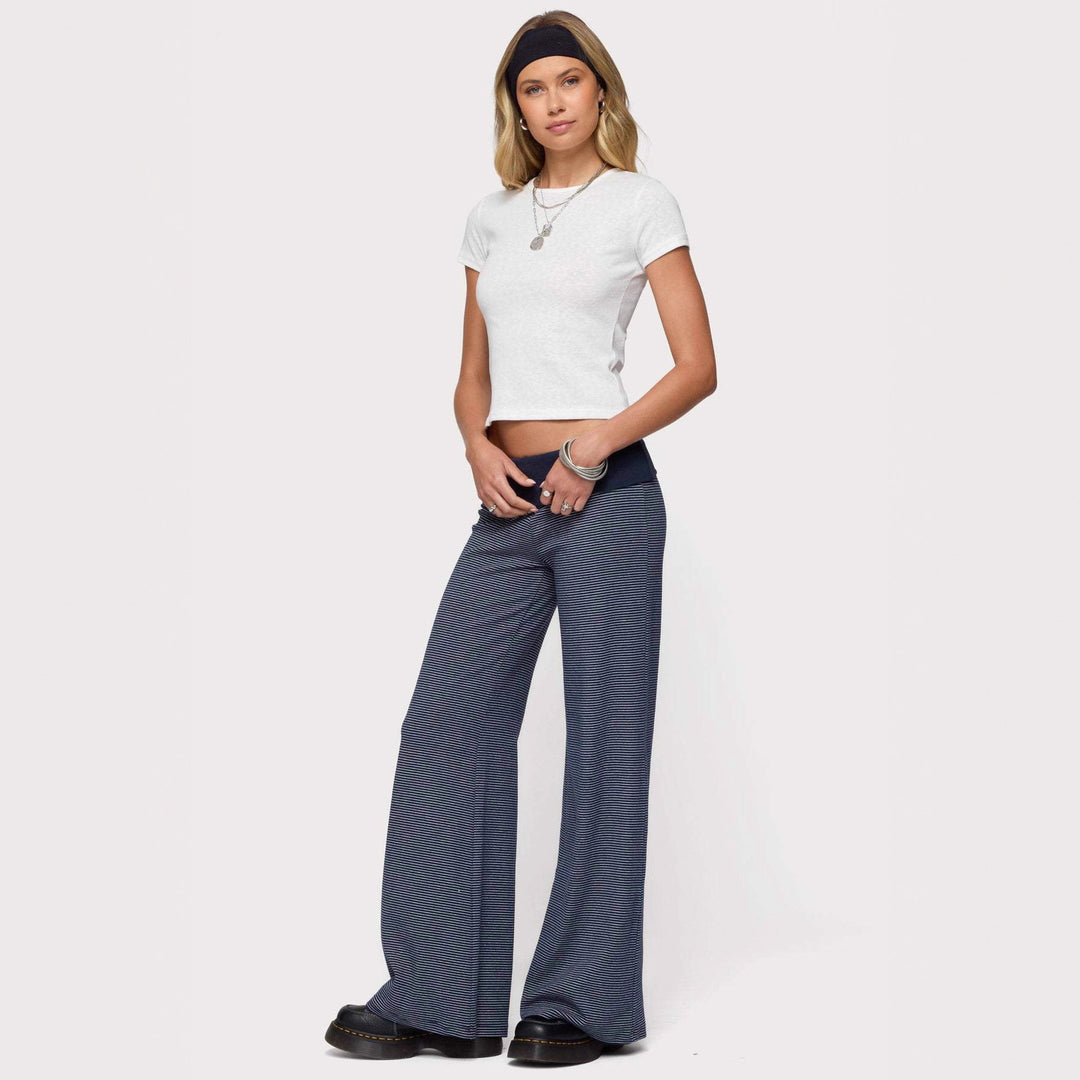 Damen weite Lounge-Hose mit elastischem Bund und maritimem Streifenmuster Drune
