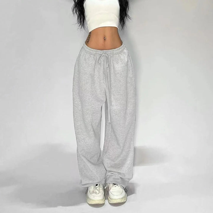 Damen nan weit geschnittene Loungehose mit hohem Bund extra weitem Bein und Tunnelzug Drune