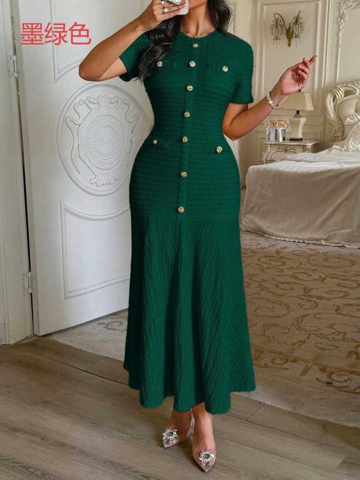 Damen Maxikleid mit eleganten Knopfdetails und strukturiertem Stoff Drune