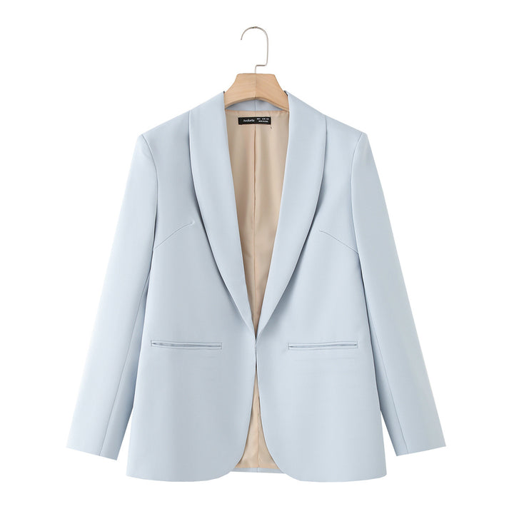 Damen nan eleganter Longblazer mit Schalkragen, unstrukturiertem Fall und paspelierten Leistentaschen Drune