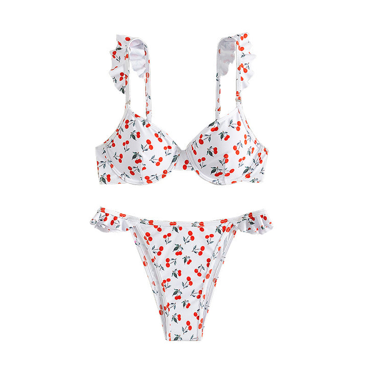 Damen Bikini mit verspieltem Rüschen- und Kirschmuster Drune