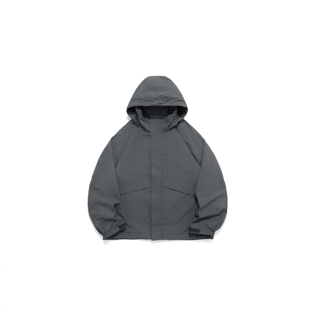 Unisex Weite wasserabweisende Kapuzenparka mit verdeckter Reißverschlussblende und Klappentaschen Drune