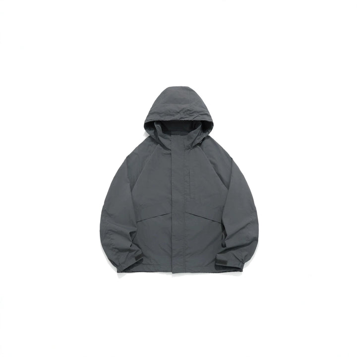 Unisex Weite wasserabweisende Kapuzenparka mit verdeckter Reißverschlussblende und Klappentaschen Drune