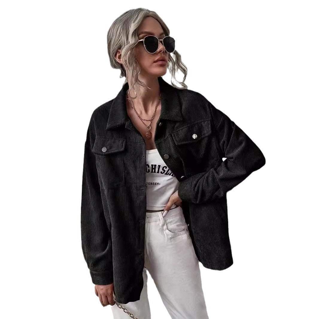 Damen Cord-Overshirt mit Pattentaschen und Oversize-Schnitt Drune