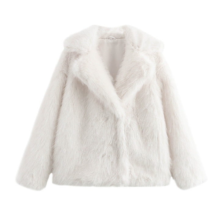 Damen Kuschelige Kunstpelzjacke mit elegantem Revers Drune